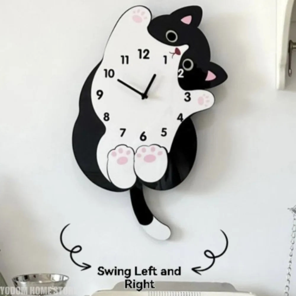Cartoon Cat Tail Swaying Wall Clock - Silent Non-Ticking Creative Home Decor for Living Room, Bedroom & Kids Room