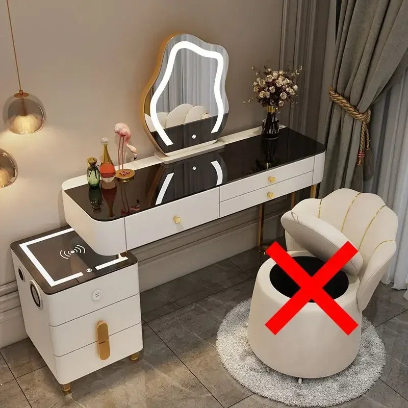 Luxury Glass Vanity Table With Smart Wireless Charging Led Mirror
