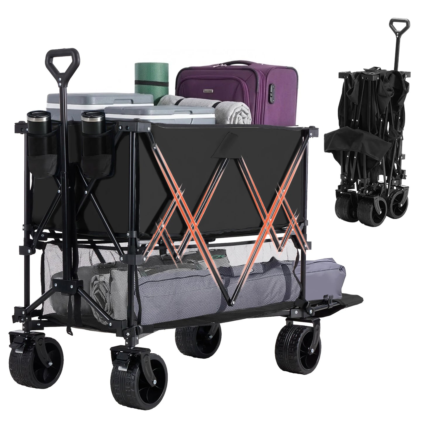 JHK Outdoor Foldable Garden Cart Dual Deck Capacity 440 Lbs