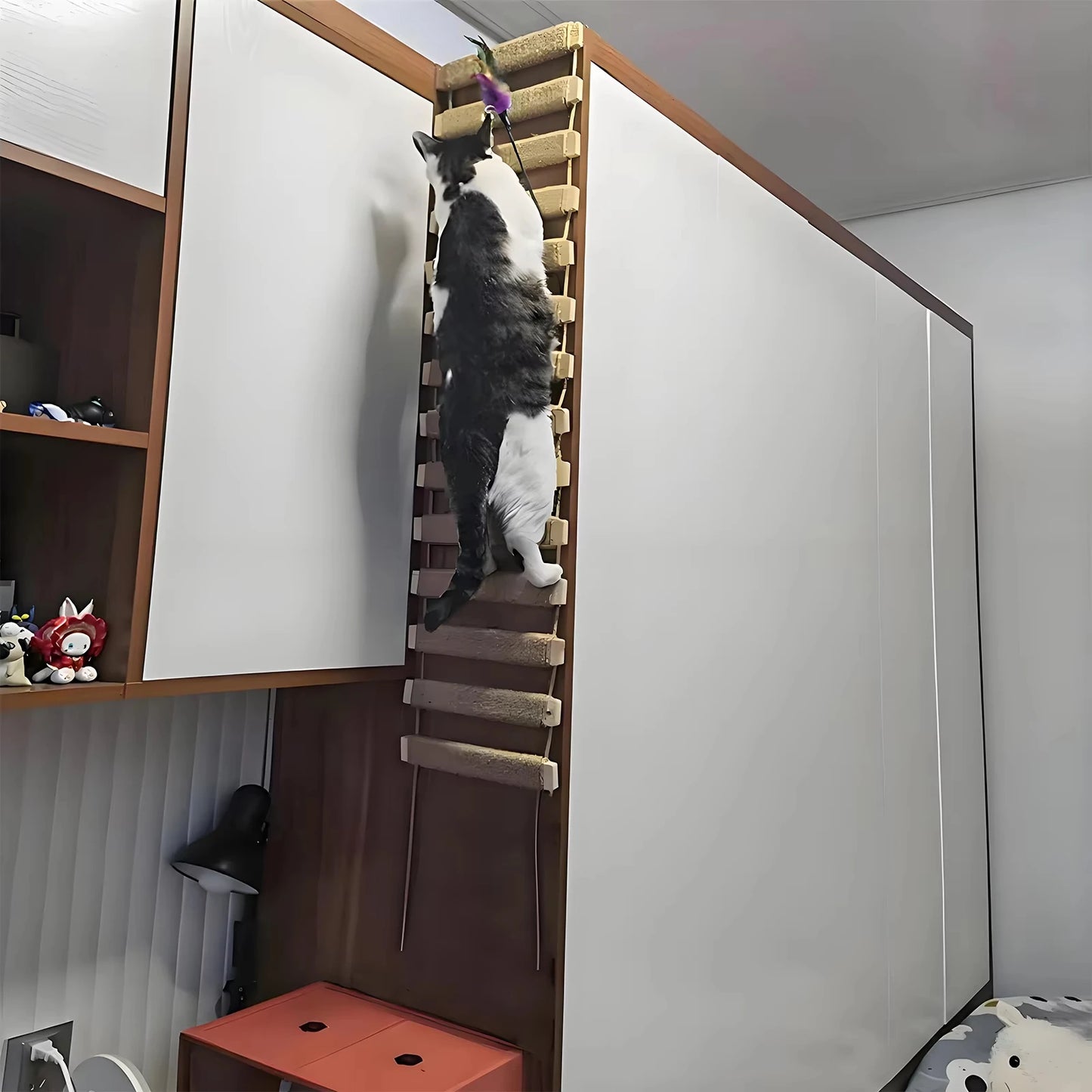 Wooden Cat Bridge For Cage With Sisal Rope Ladder Scratcher