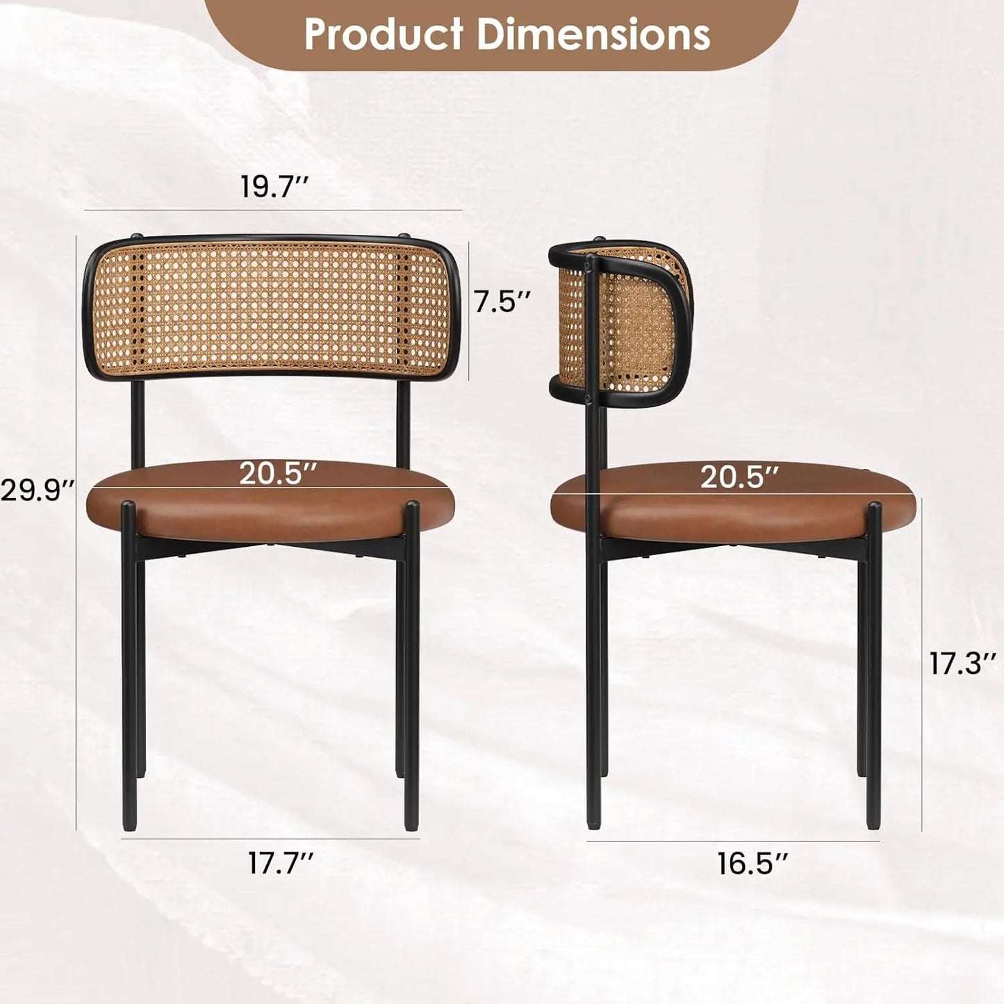 FARINI PU Leather Dining Chairs With Woven Rattan Back And Metal Legs