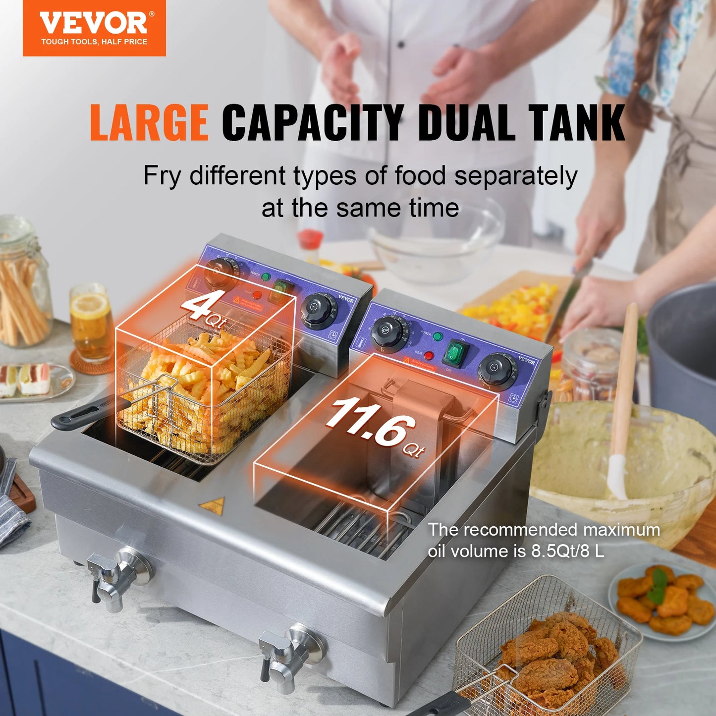 SucceBuy Electric Deep Fryer With Dual Removable Tanks Countertop