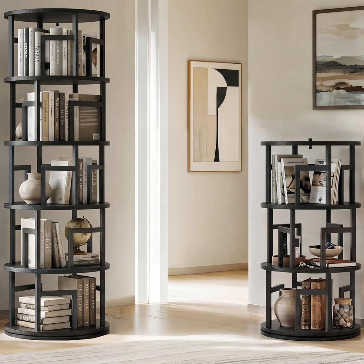 HiMISS 5 Tier Rotating Bookshelf Modern Corner Storage Tower