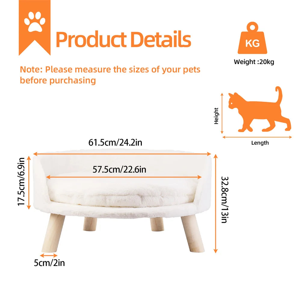 BORWART Ultra Soft Elevated Dog Cat Sofa Bed With Removable Cushion