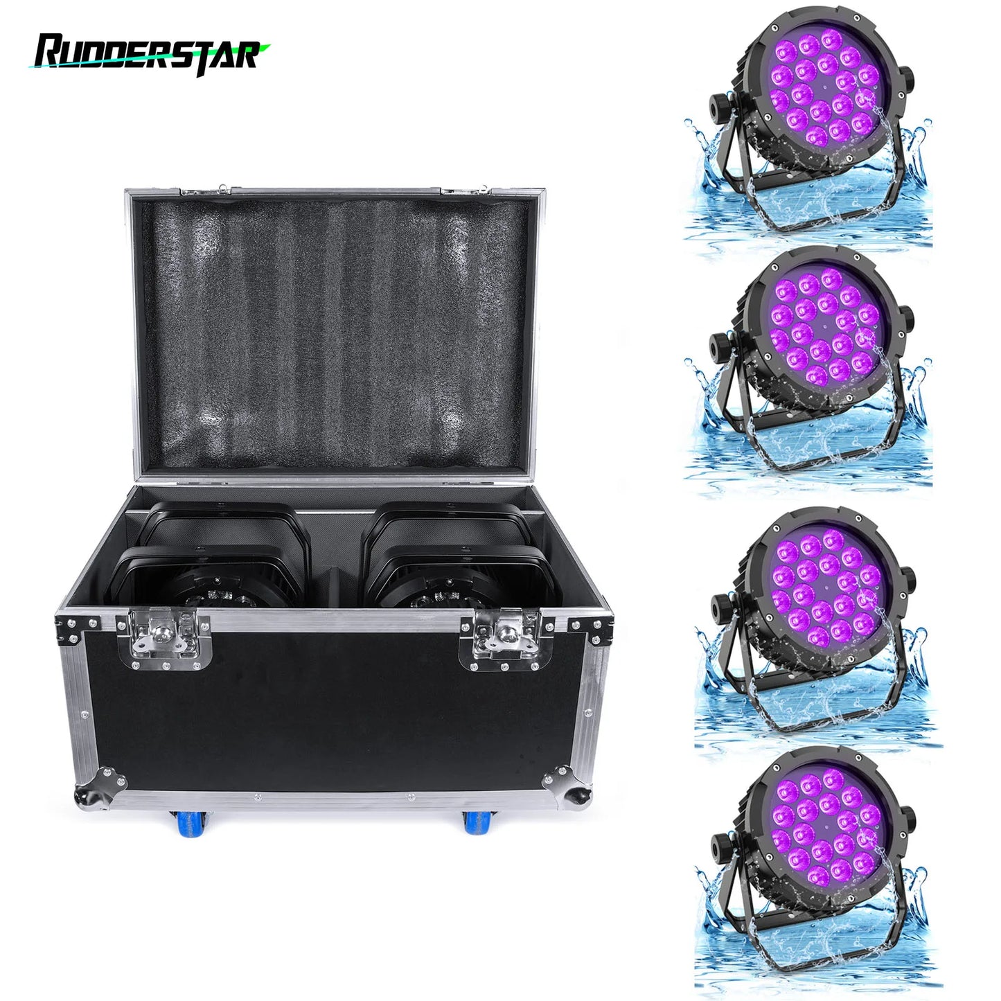 4PCS Waterproof 18LEDs Par Light with Flight Cases RGBWA+UV Stage Effect Lighting Projector for Disco Dance Hall Party Bar