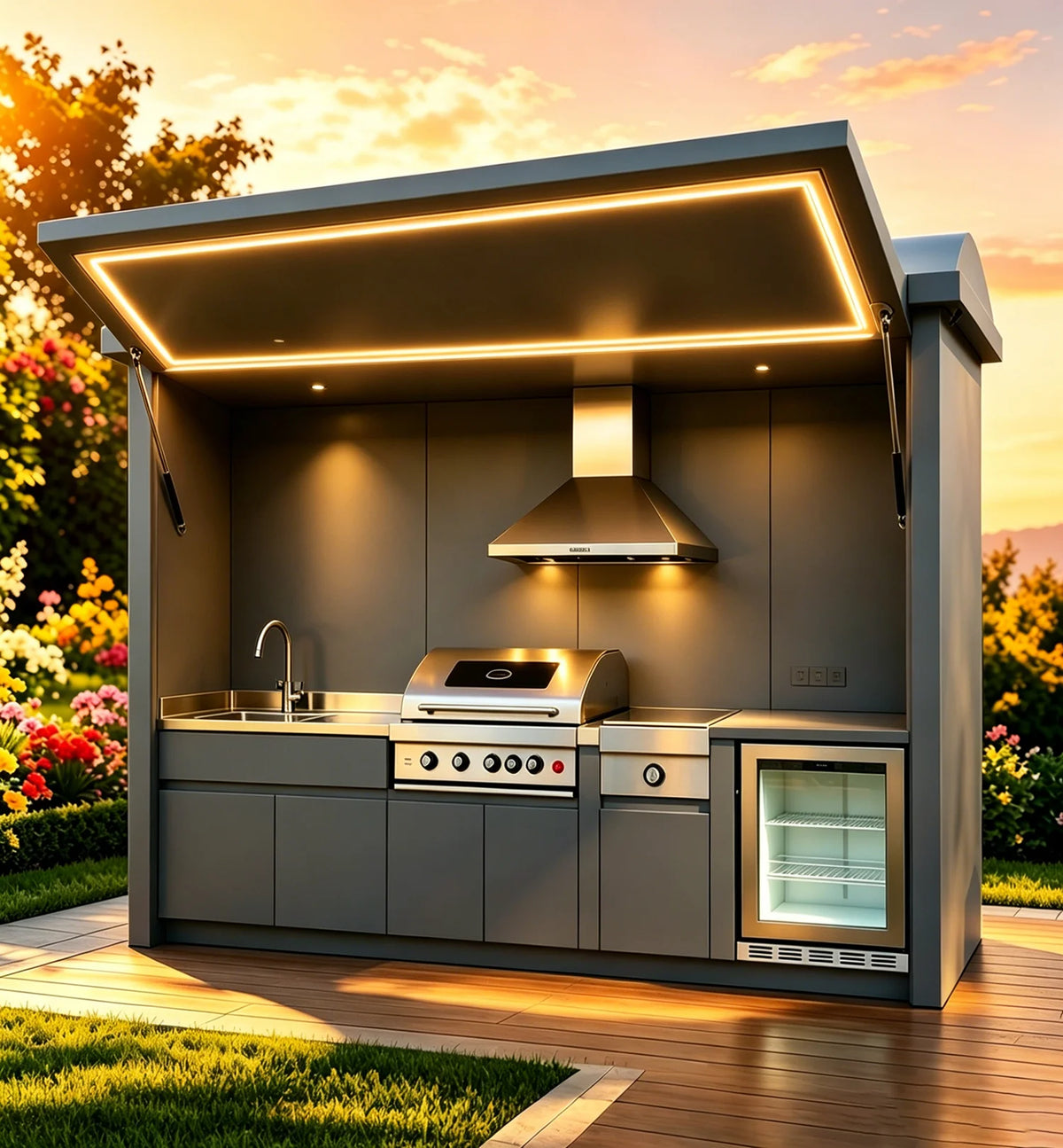 Modular 304 Stainless Steel Outdoor Kitchen Cabinet With Pot Cover