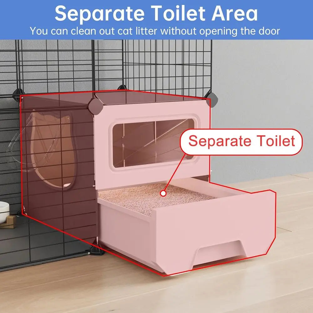 Detachable Metal Wire Cat Playpen with Litter Box Two Tiers
