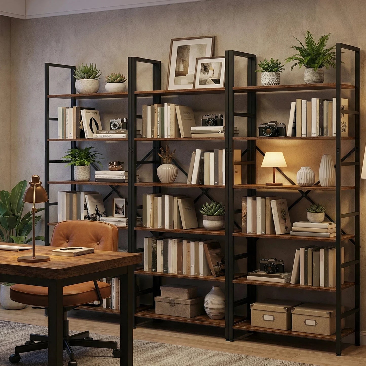 Book Shelf, 5 Tier/6 Tier/ Bookcase, Modern Tall Bookshelf Corner Storage Organizer for Garage Kit, CDs, Movies Suitable Home Of