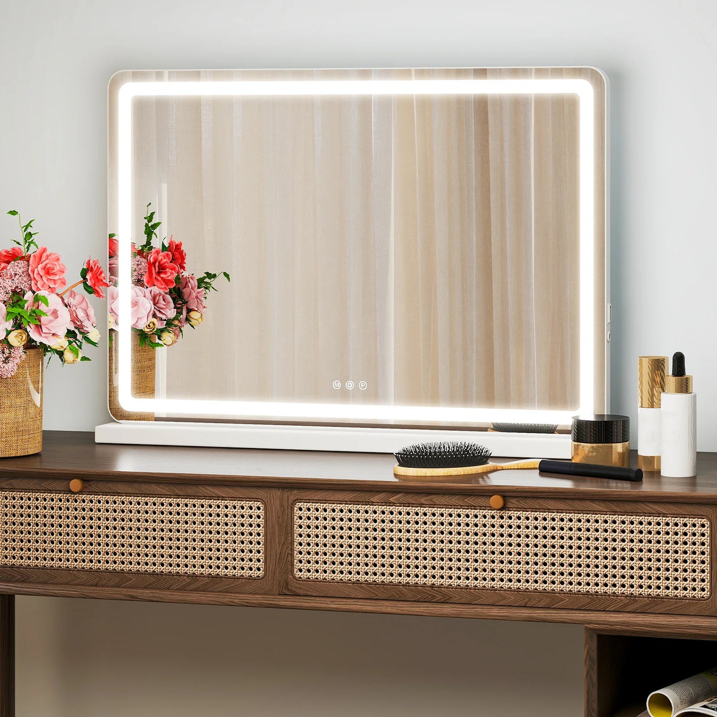 JHK LED Vanity Mirror with Lights Aluminum Frame Bathroom Mirror Dimmable 3 Color Modes Makeup Mirror Memory Function Bedroom