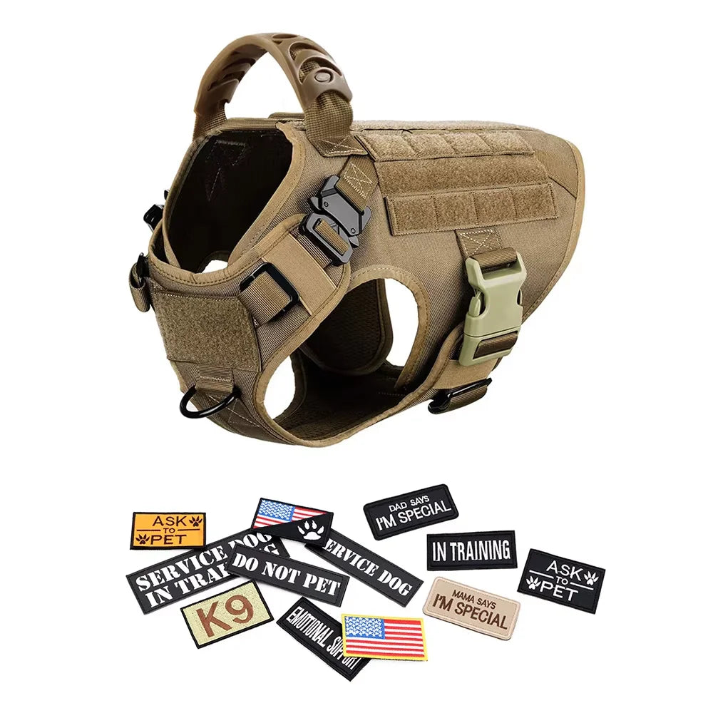 Military Large Dog Harness Collar Leash Bags Patches Set Pet Malinois Training Vests Tactical Dogs Harnesses Accessories