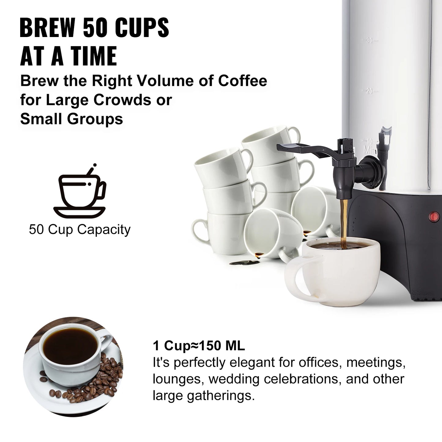 SucceBuy Commercial Coffee Urn Stainless Steel 1000W Electric Brewer