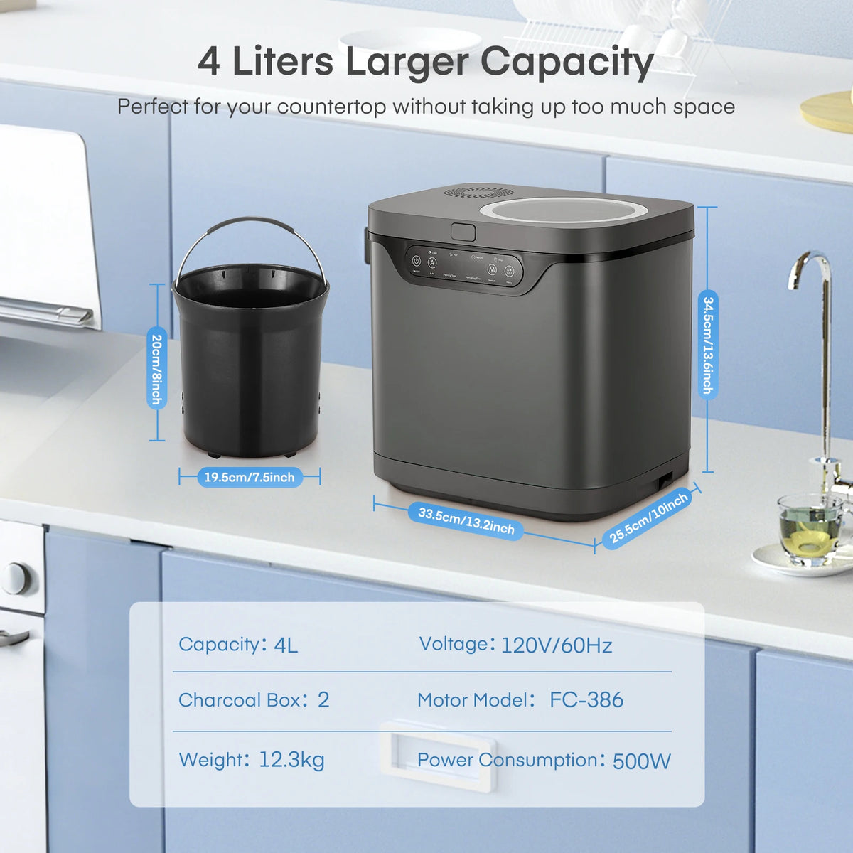 Automatic Countertop Food Composter With Auto Clean And Odor Removal