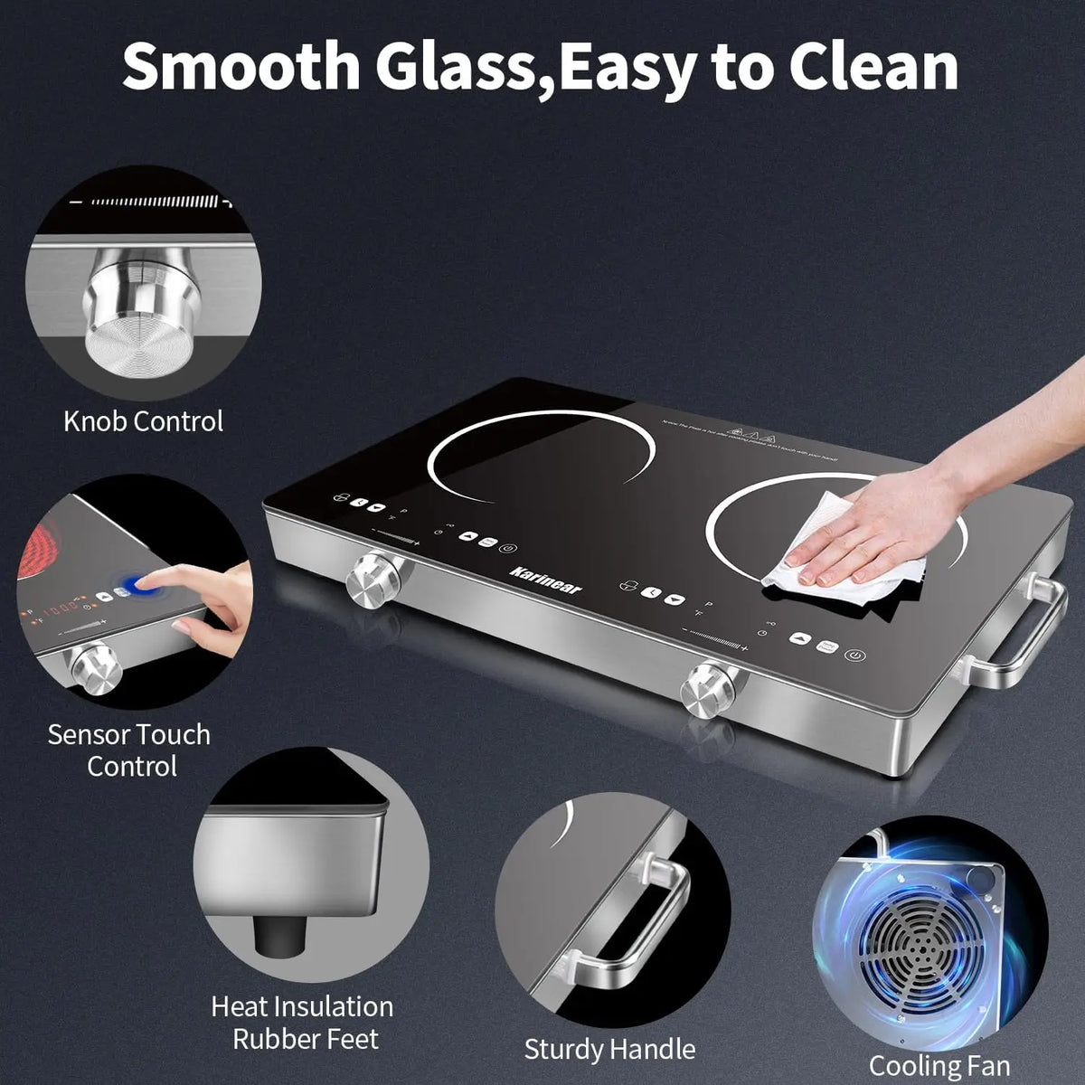 Karinear 3200W Ceramic Electric Hob With Dual Zone Touch Control