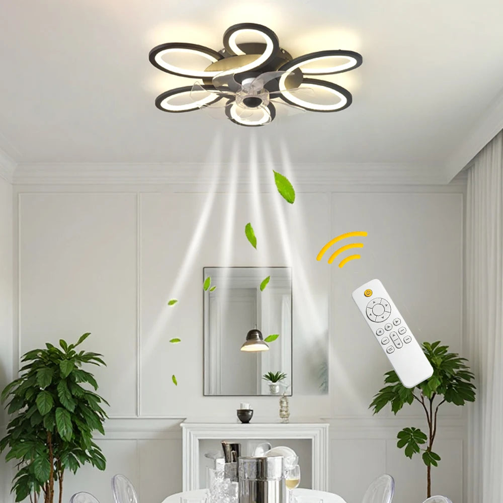 Fan light with a Chinese knot design, featuring stepless dimming, 6 fan speed settings, a timer function, and a reversible motor; ideal for use above a dining table, in a bedroom, or in a study