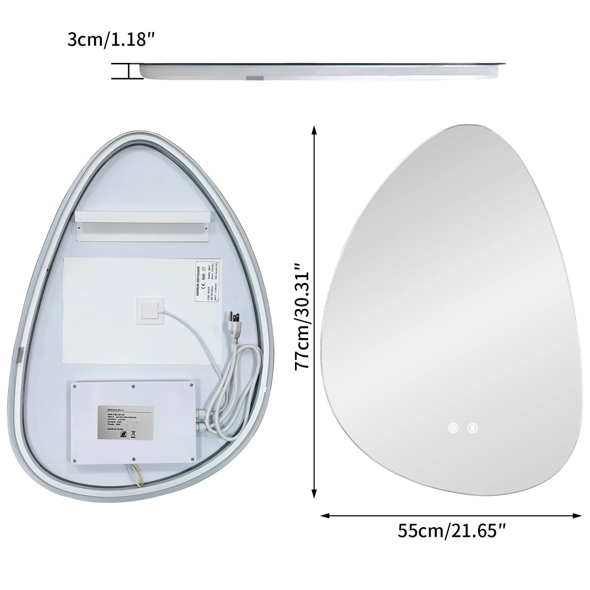 Irregular LED Vanity Mirror With Touch Control And Anti Fog