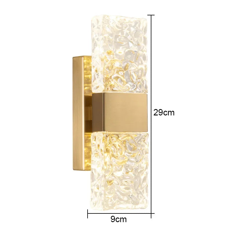 Luxury Modern Light Water Ripple Glass Rectangle Wall Lamp Living Room Bedroom Study Led Indoor Lighting For Home Decor