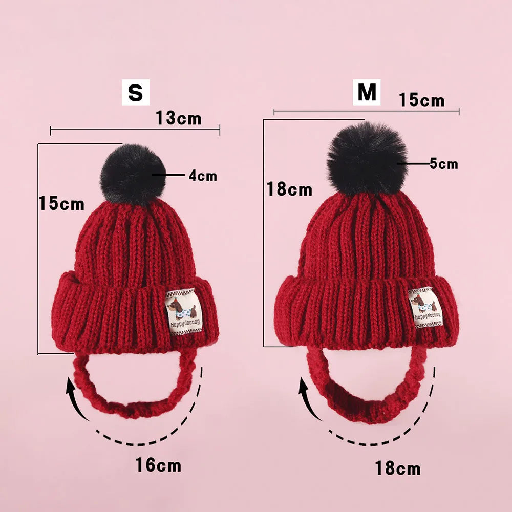 Christmas Knit Hats for Dogs and Cats Puppy Caps Winter Knitted Beanies Hats with Faux Fur Pom Warm Knit Doggie Cap Pet Supplies