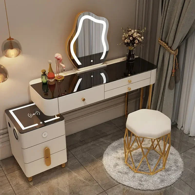 Luxury Glass Vanity Table With Smart Wireless Charging Led Mirror