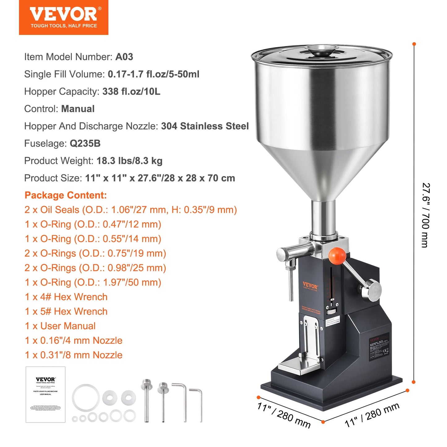 VEVOR Manual Liquid Filling Machine With Adjustable Hopper