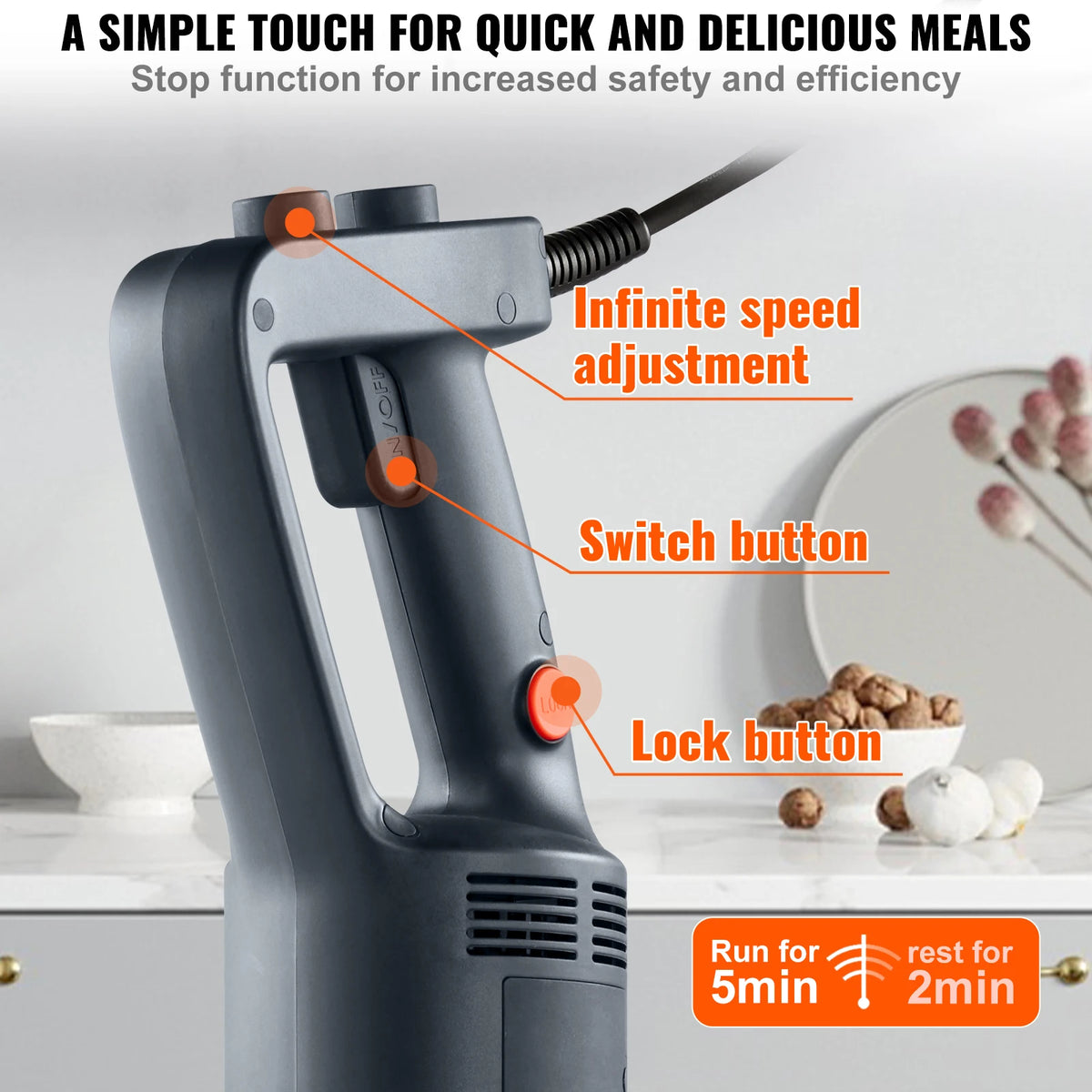 SucceBuy Commercial 500W Immersion Blender with Variable Speed