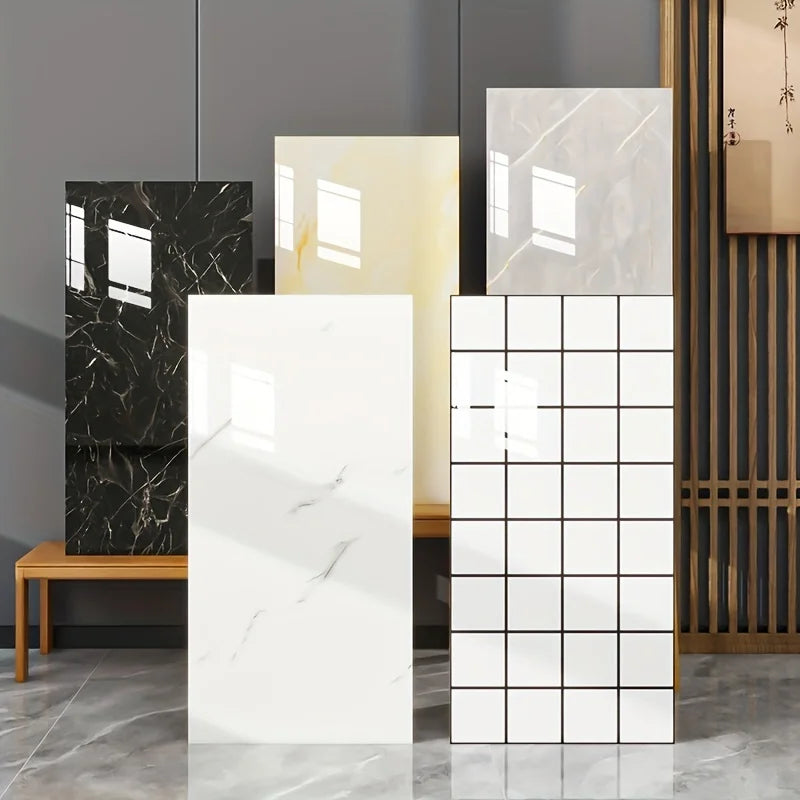 us20/40pcs Glossy Marble Pattern Wall Panels Wall Sticker Set, Self-Adhesive Detachable PVC Wall Panels Wall Decals, Waterproof Peel And Stick Backsplash for Kitchen, Bathroom, Living Room, Home, Office, Dorm Decord