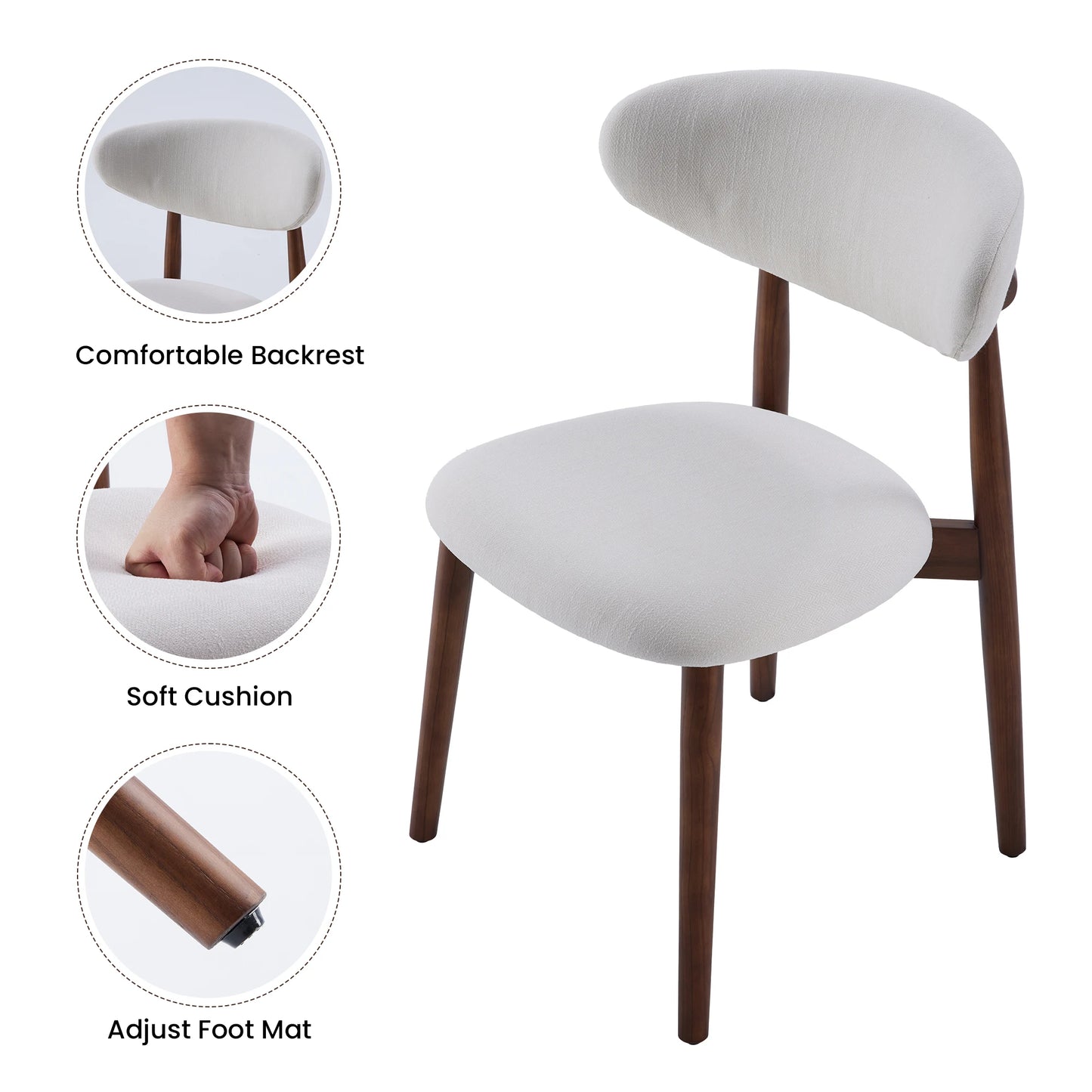 Farini Solid Wood Dining Chairs Set of 2 with Modern Fabric Upholstered for Dining Room