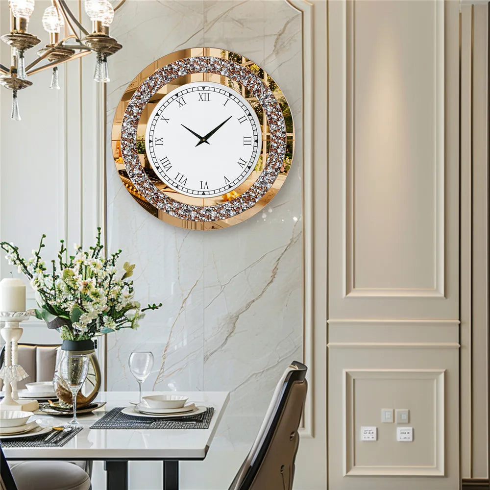 Elegant Silent Quartz Wall Clock With Crushed Diamond Edge