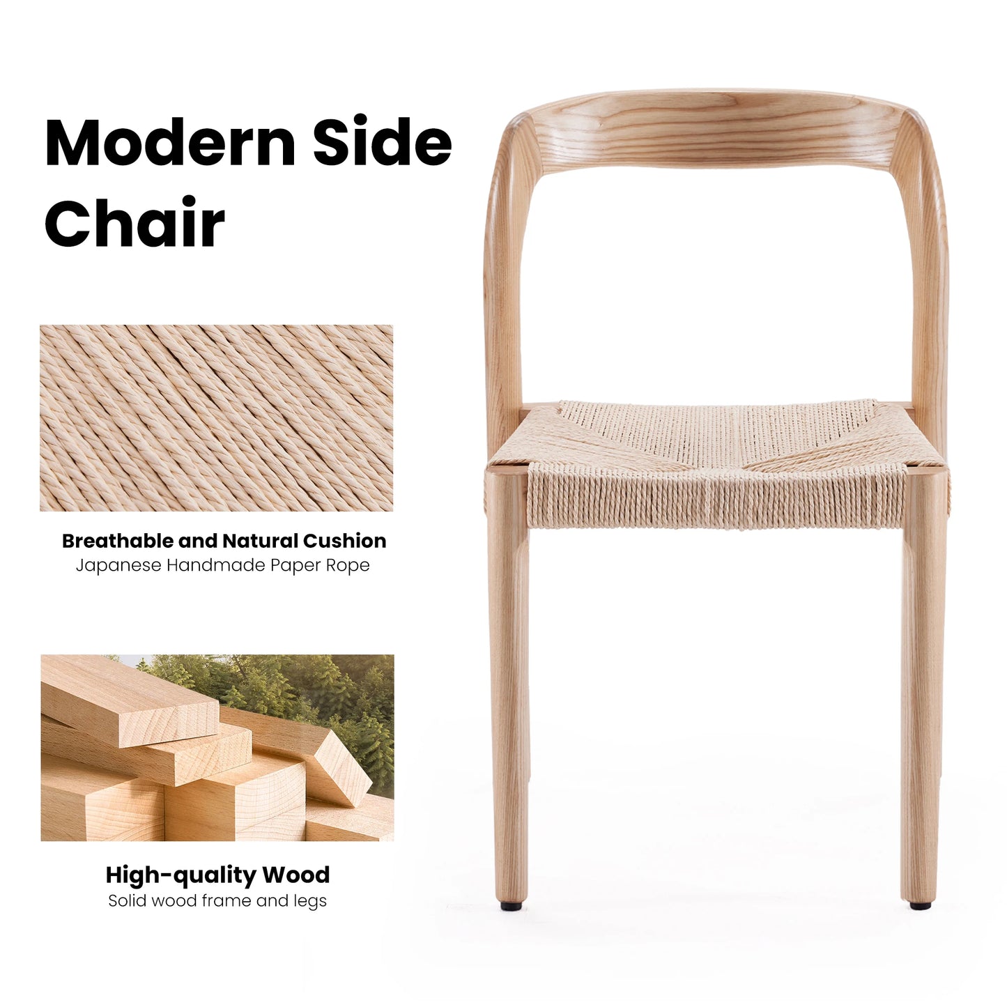 FARINI Ash Wood Stackable Dining Chairs Mid Century Modern