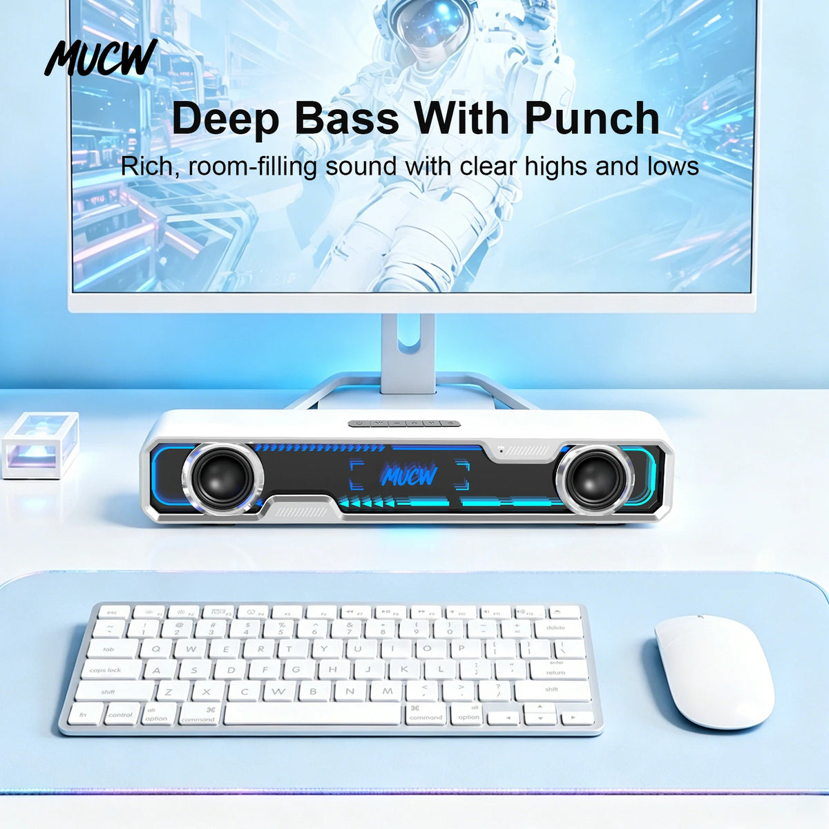 MUCW MU‑C13 Desktop Soundbar 6W Dual‑Driver Stereo Computer Speaker Bluetooth 5.4 & USB Sound Card RGB Gaming Light For PC Monitor Office Gaming
