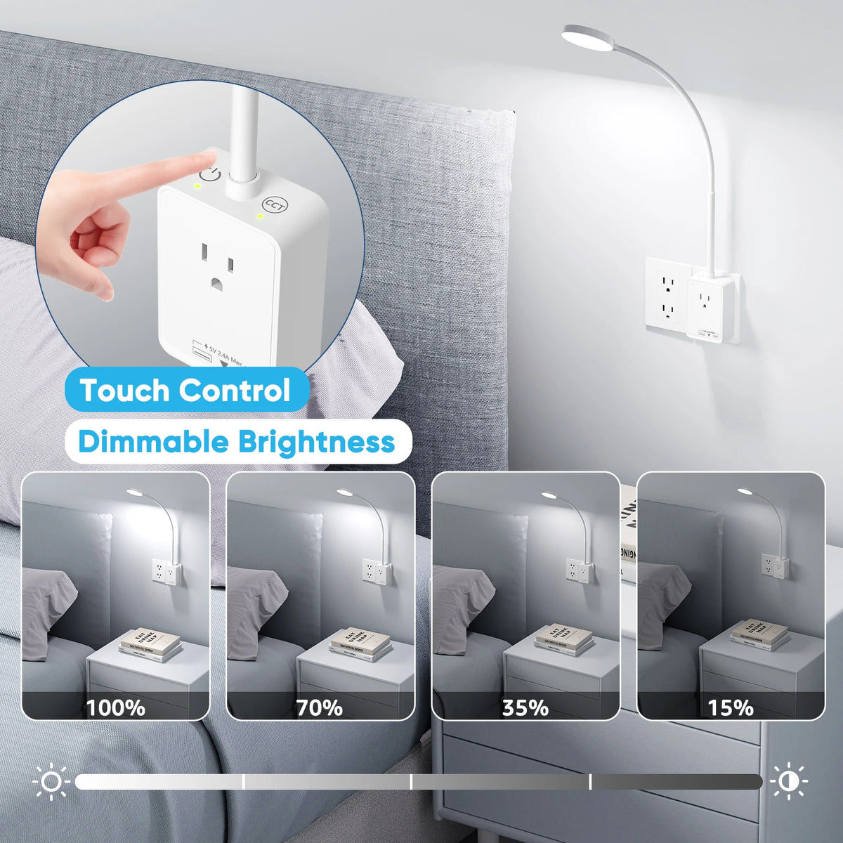 Princeway Led Wall Lamp With Outlet Extender And Usb Ports