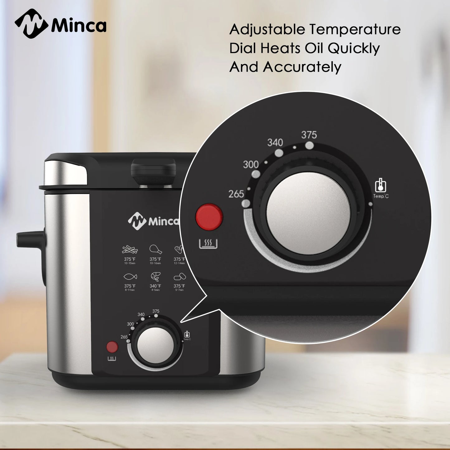 Minca 1.5L Electric Deep Fryer with Viewing Window, Adjustable Temp, Removable Basket, Stainless Steel Body & Cool-Touch Handle