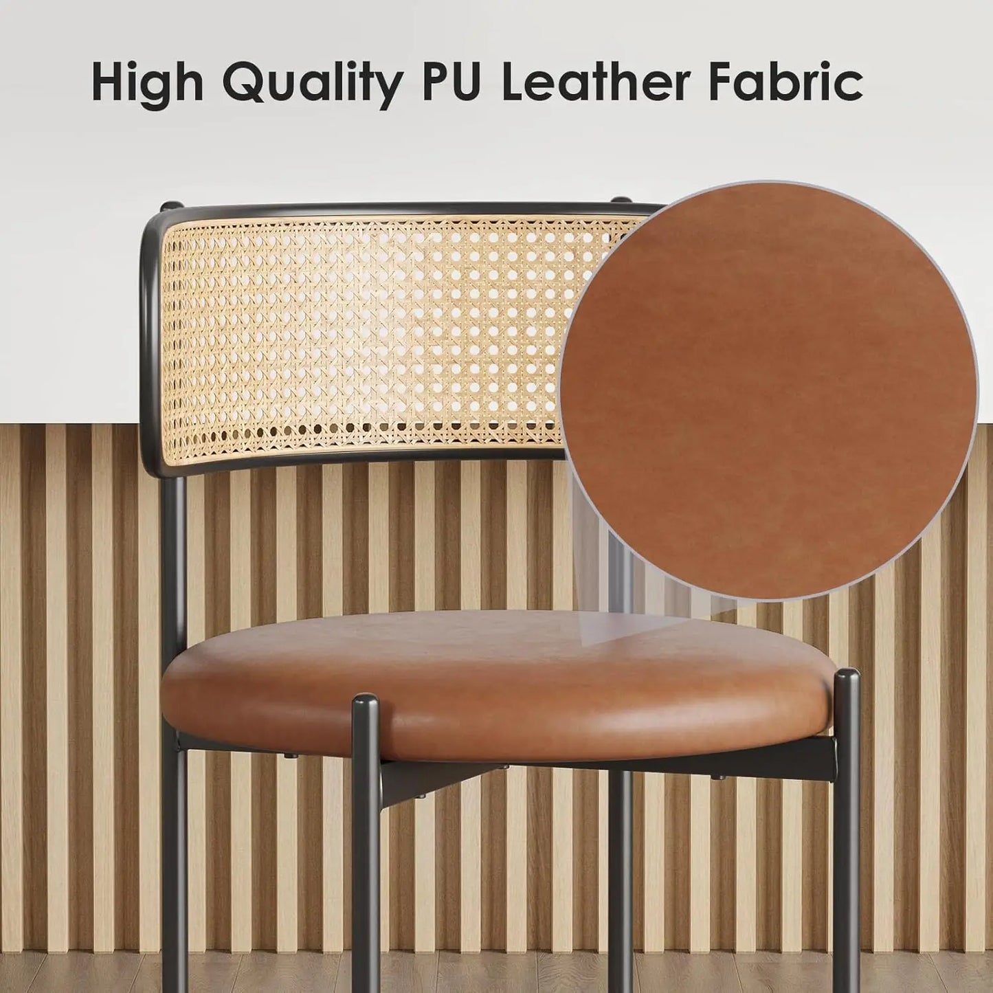 FARINI PU Leather Dining Chairs With Woven Rattan Back And Metal Legs