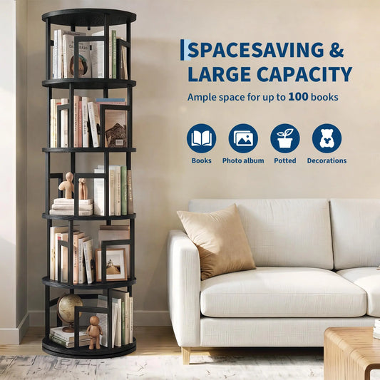 HiMISS 5 Tier Rotating Bookshelf Modern Corner Storage Tower
