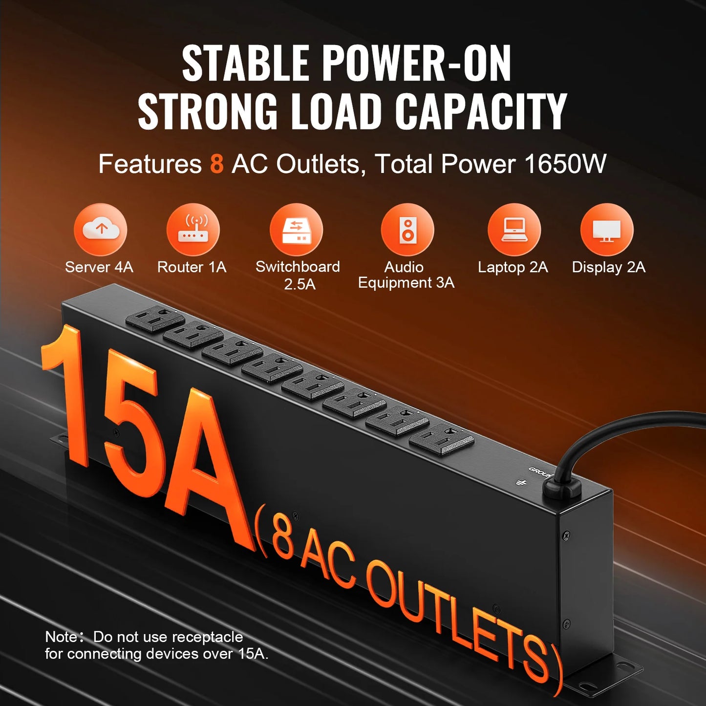 SucceBuy 1U PDU 8/10/12 Outlets 110-125V/15A Rack Mount Power Strip Fits Standard 19 Server Racks Ideal for Home and Office