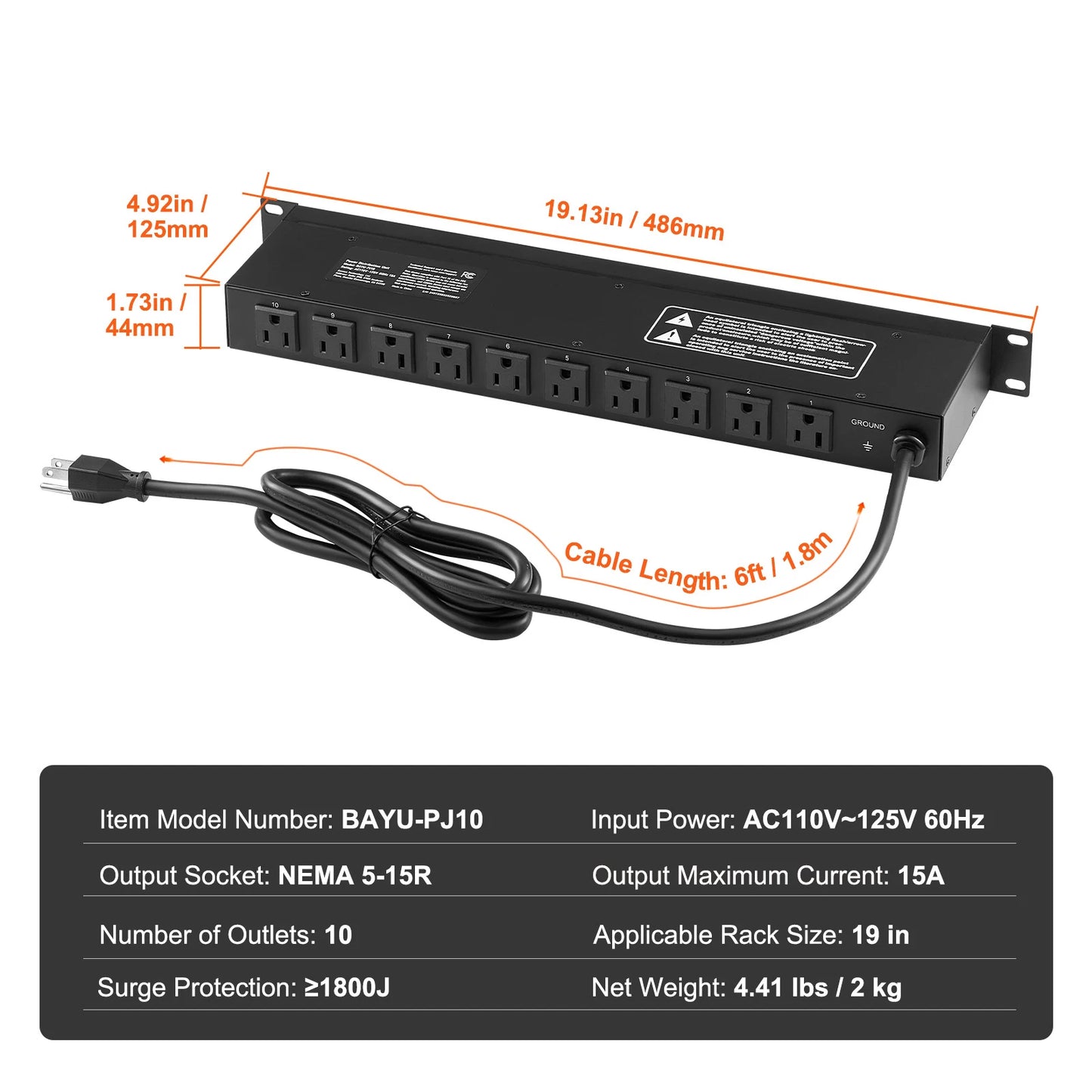 SucceBuy 1U PDU 8/10/12 Outlets 110-125V/15A Rack Mount Power Strip Fits Standard 19 Server Racks Ideal for Home and Office