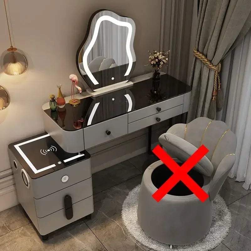 Luxury Glass Vanity Table With Smart Wireless Charging Led Mirror