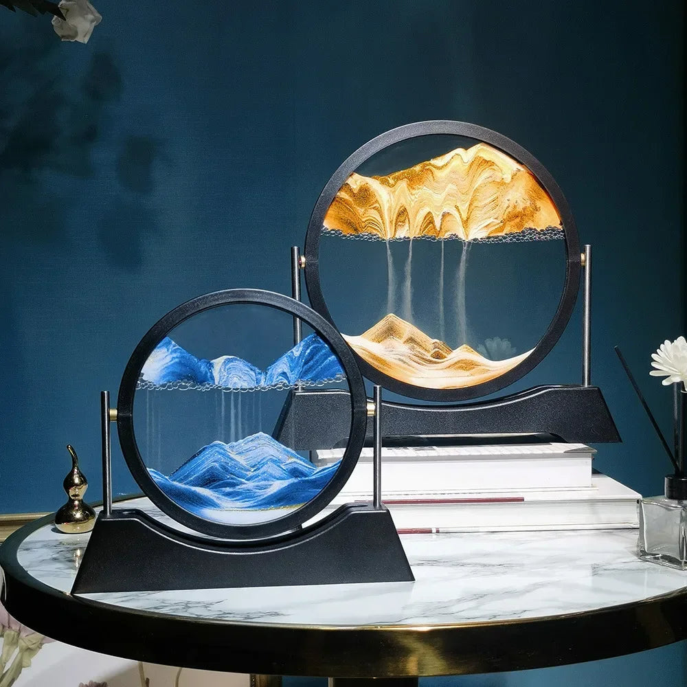 Rotatable Sandscape Moving Sand Art Picture Flowing Sand Painting Round Glass Quicksand 3D Hourglass Office Home Decor Gifts