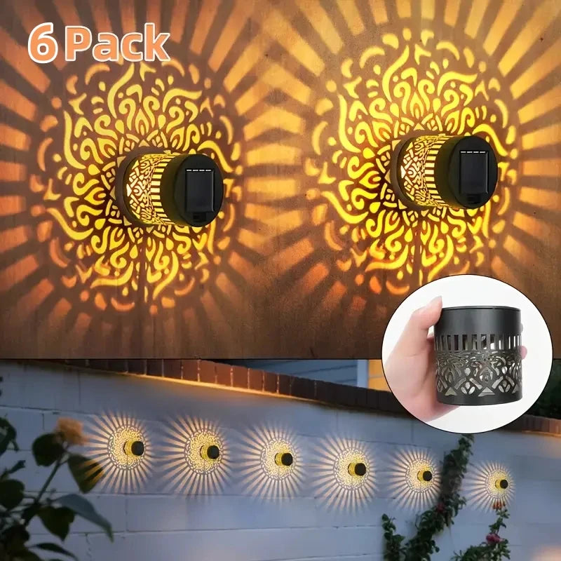 6-Pack Solar Outdoor Lights, Christmas Decor Lights, Mandala Theme IP65 Waterproof Lights For Garden, Terrace, Backyard, Patio