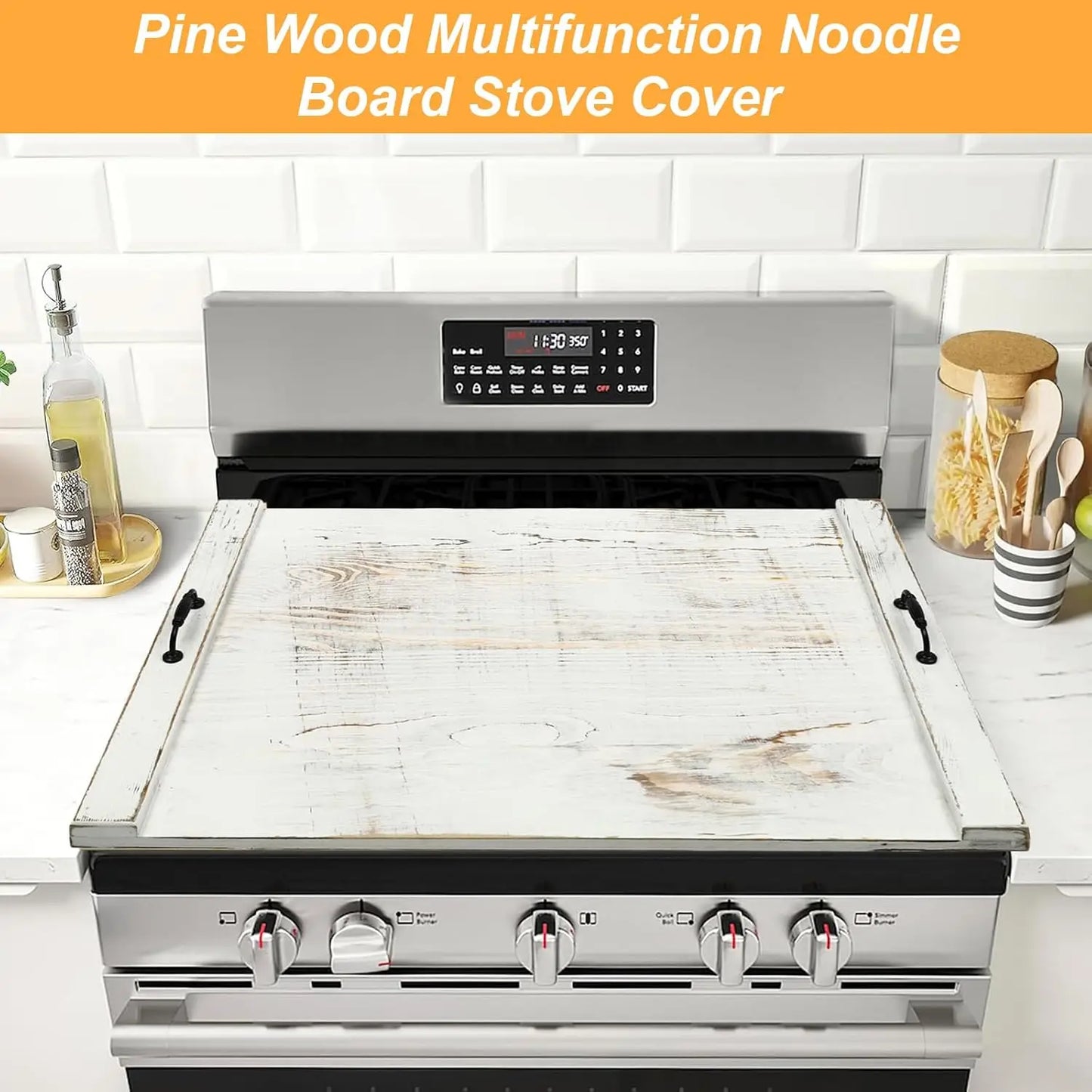 Noodle Board Stove Cover With Handles Pine Wood Kitchen Countertop