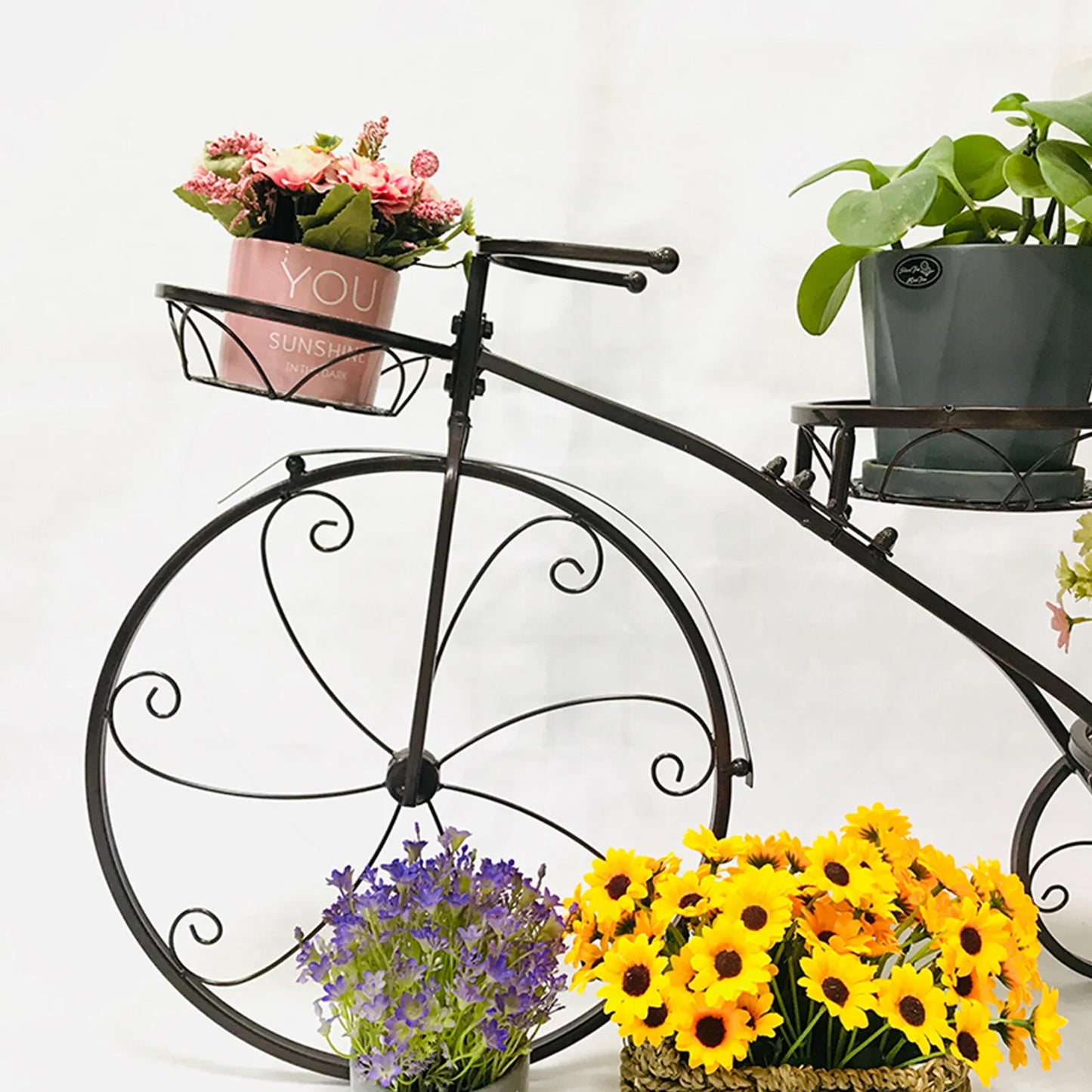 Bymaocar 3 Tier Iron Plant Stand Bicycle Design Indoor Outdoor