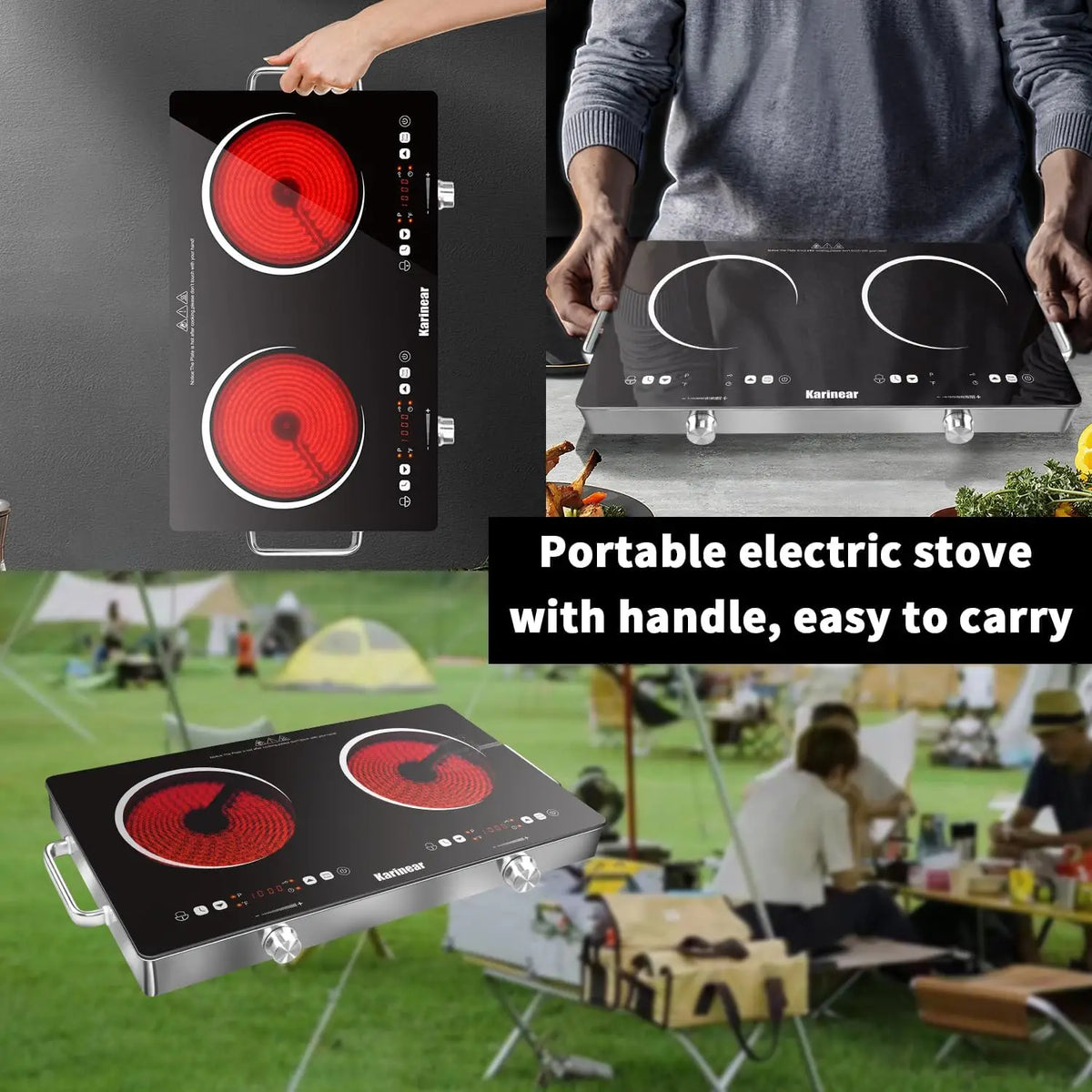 Karinear 3200W Ceramic Electric Hob With Dual Zone Touch Control