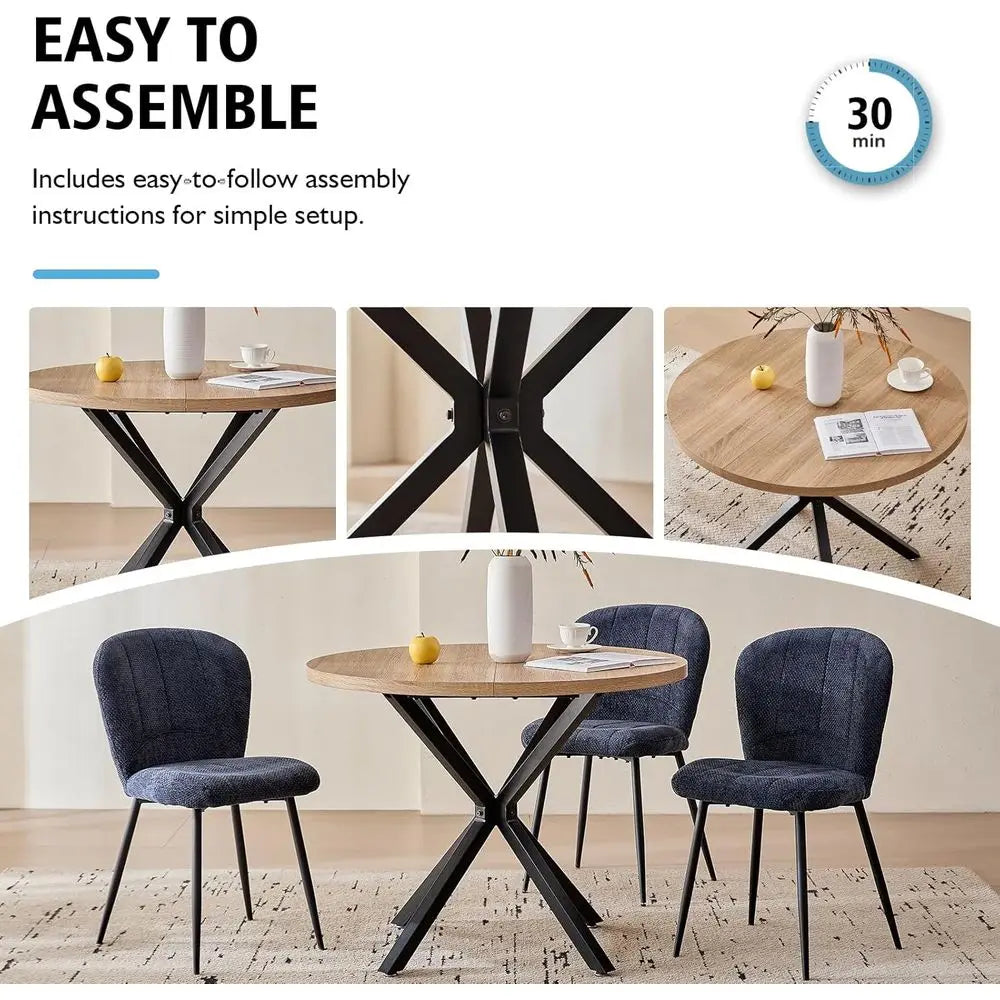 39" Round Dining Table Set or 4, Century Kitchen Table with 4 Upholstered Accent Dining Chairs or Aparent Living Room Space Savi