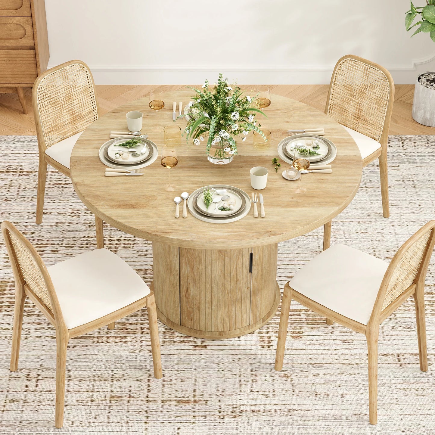 FARINI Round Dining Table Modern Wood With Metal Base