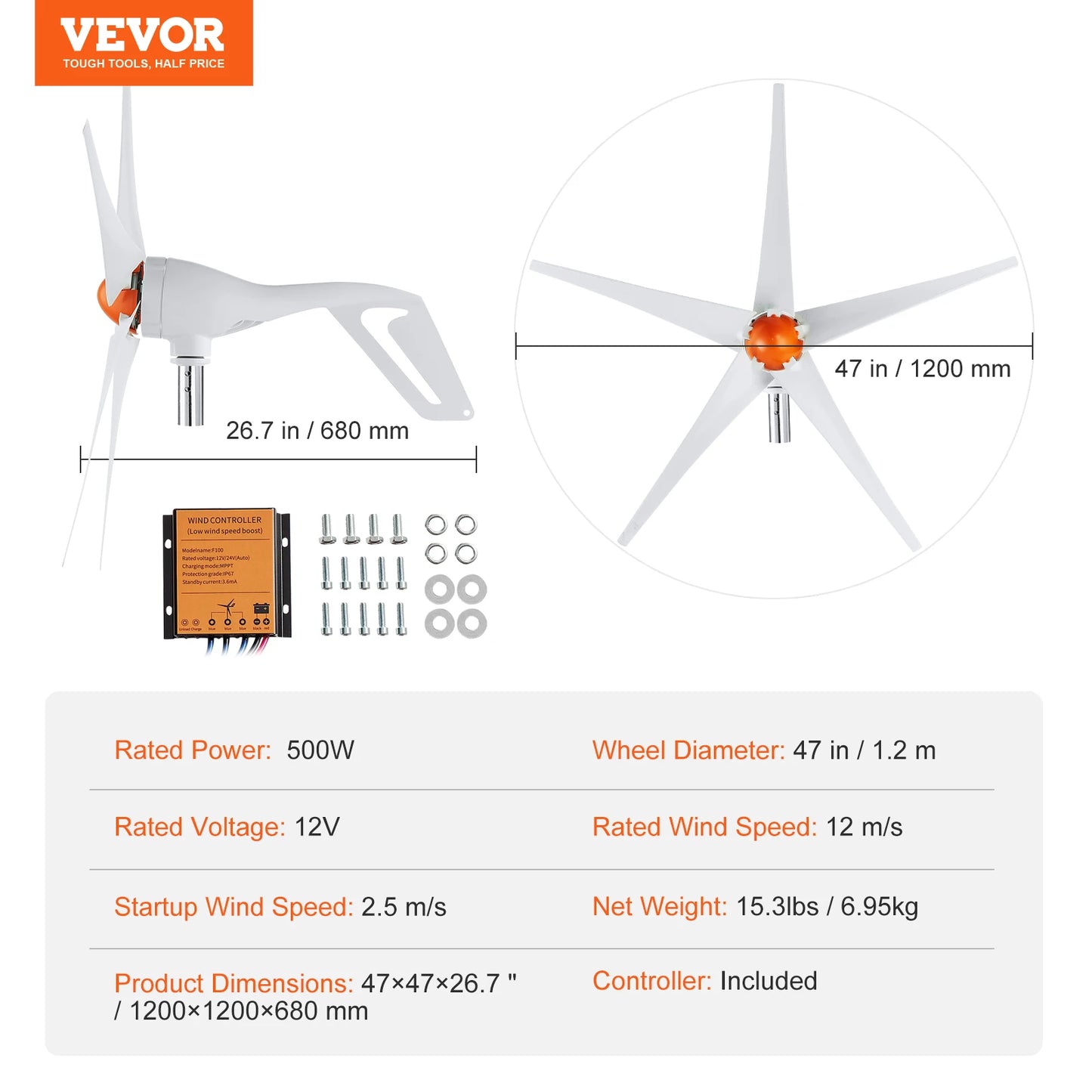SucceBuy 12V Wind Turbine Generator MPPT Controller 500W/800W
