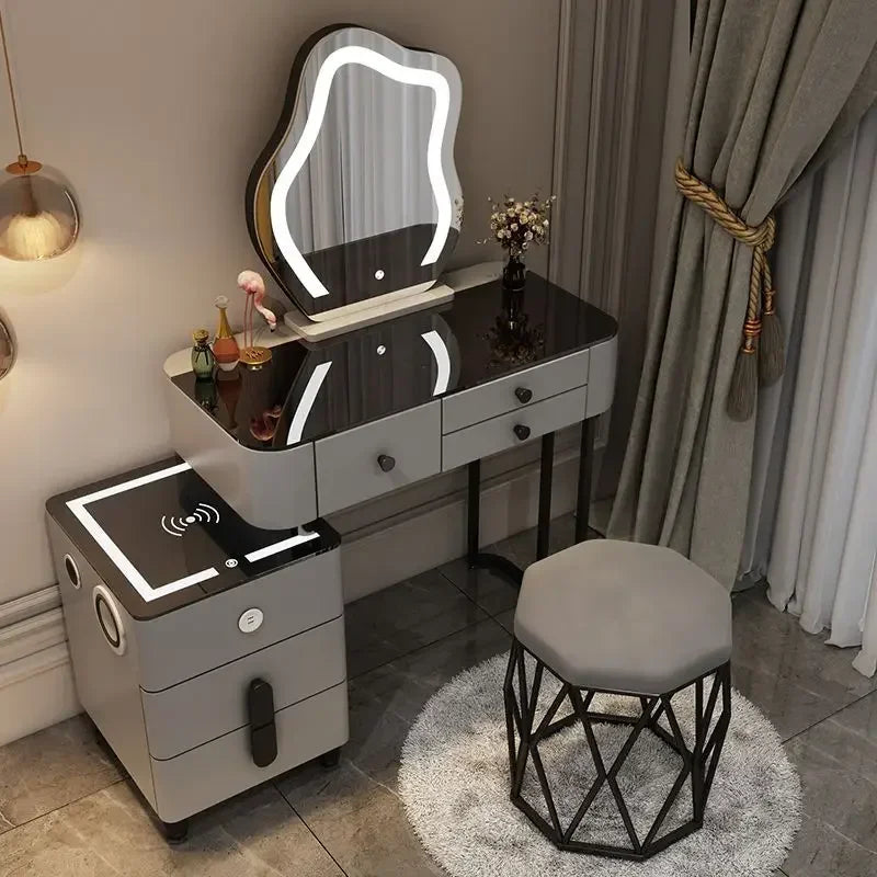 Luxury Glass Vanity Table With Smart Wireless Charging Led Mirror