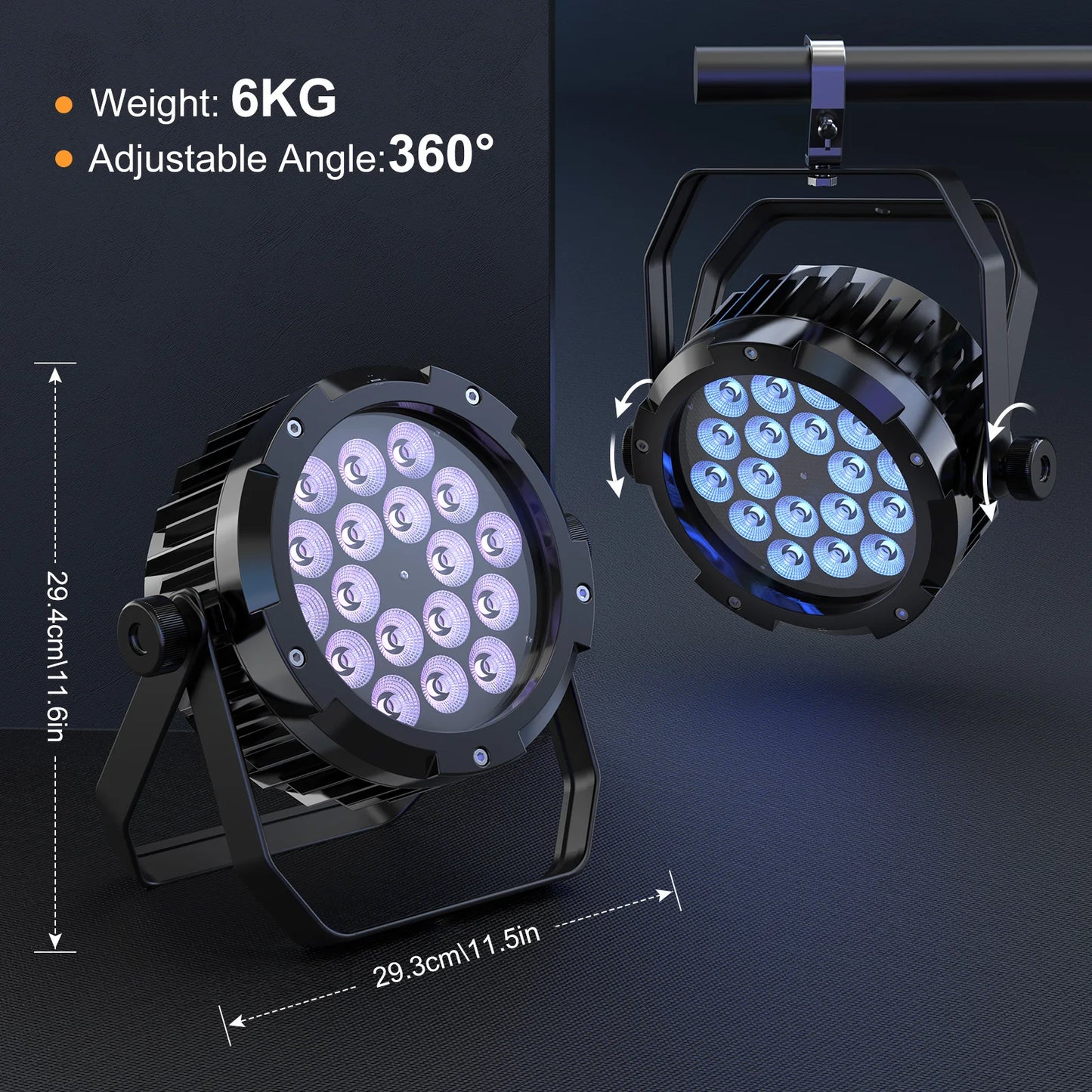 4PCS Waterproof 18LEDs Par Light with Flight Cases RGBWA+UV Stage Effect Lighting Projector for Disco Dance Hall Party Bar