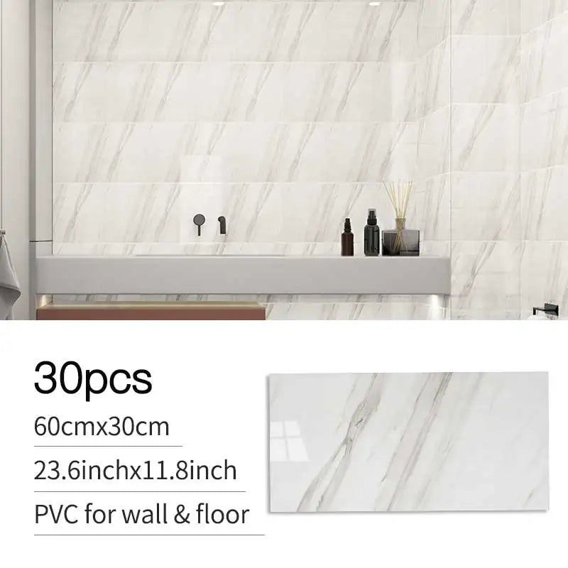 30 Pack Imitation Marble Ceramic Tile Wall Stickers,Thick Self-Adhesive PVC Wall Panels for Home Decor-Strong Adhesive Backing
