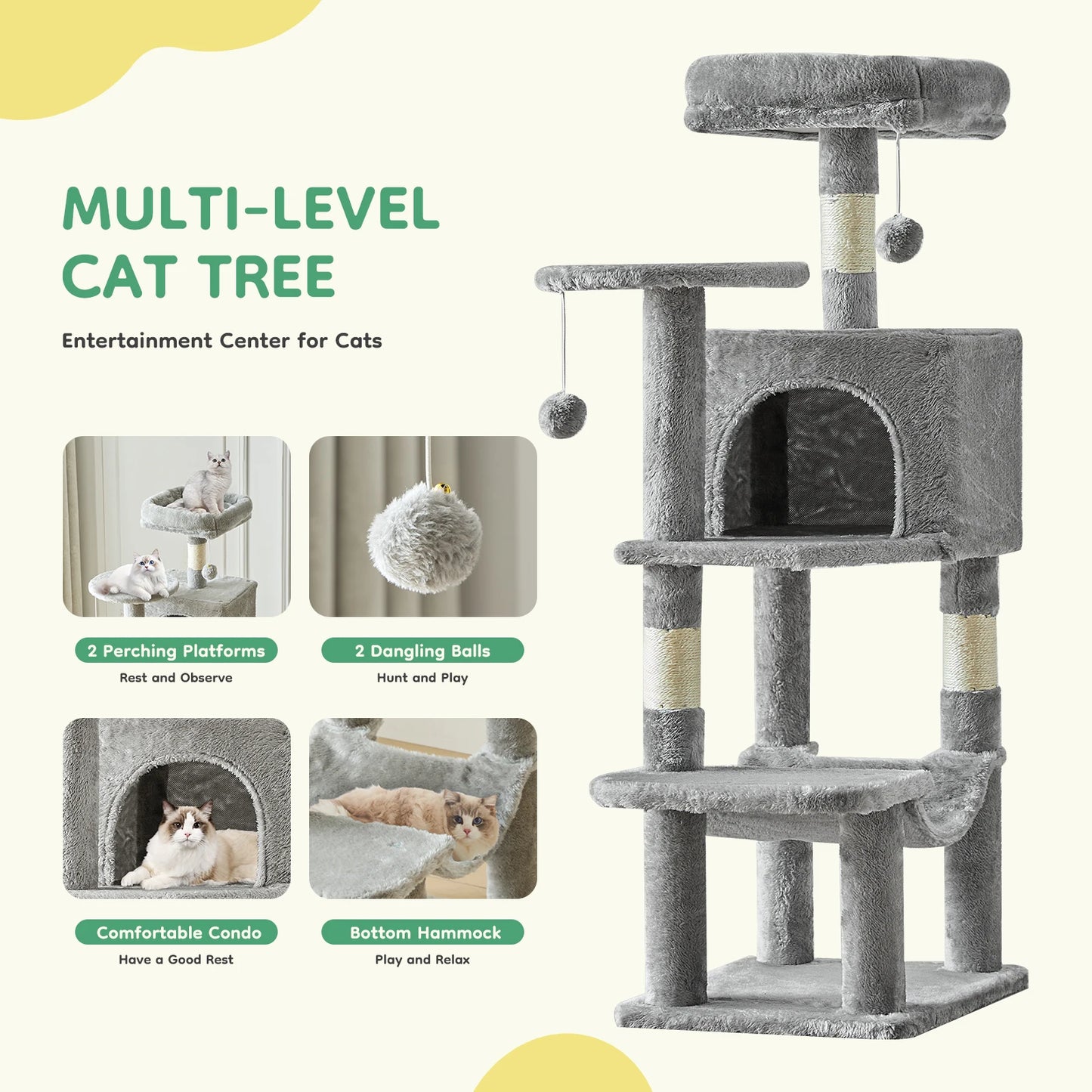 JHK Cat Tree For Multi Cat Indoor Climbing Tower Sisal