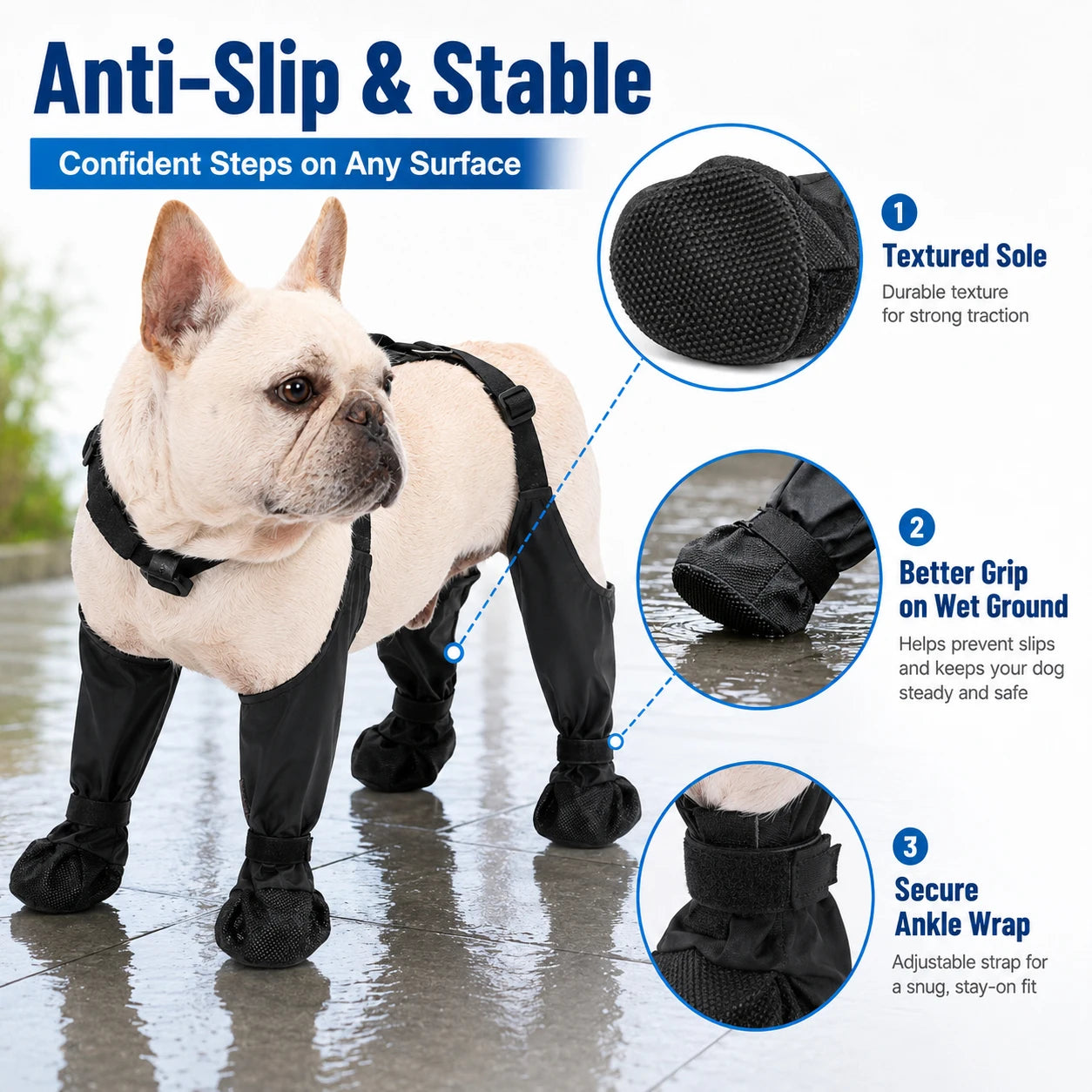 Dog Full-Leg Waterproof Protectors Mud & Stain Resistant Non-Slip Dog Shoes Perfect for Medium & Small Pet Breeds in Rainy Days