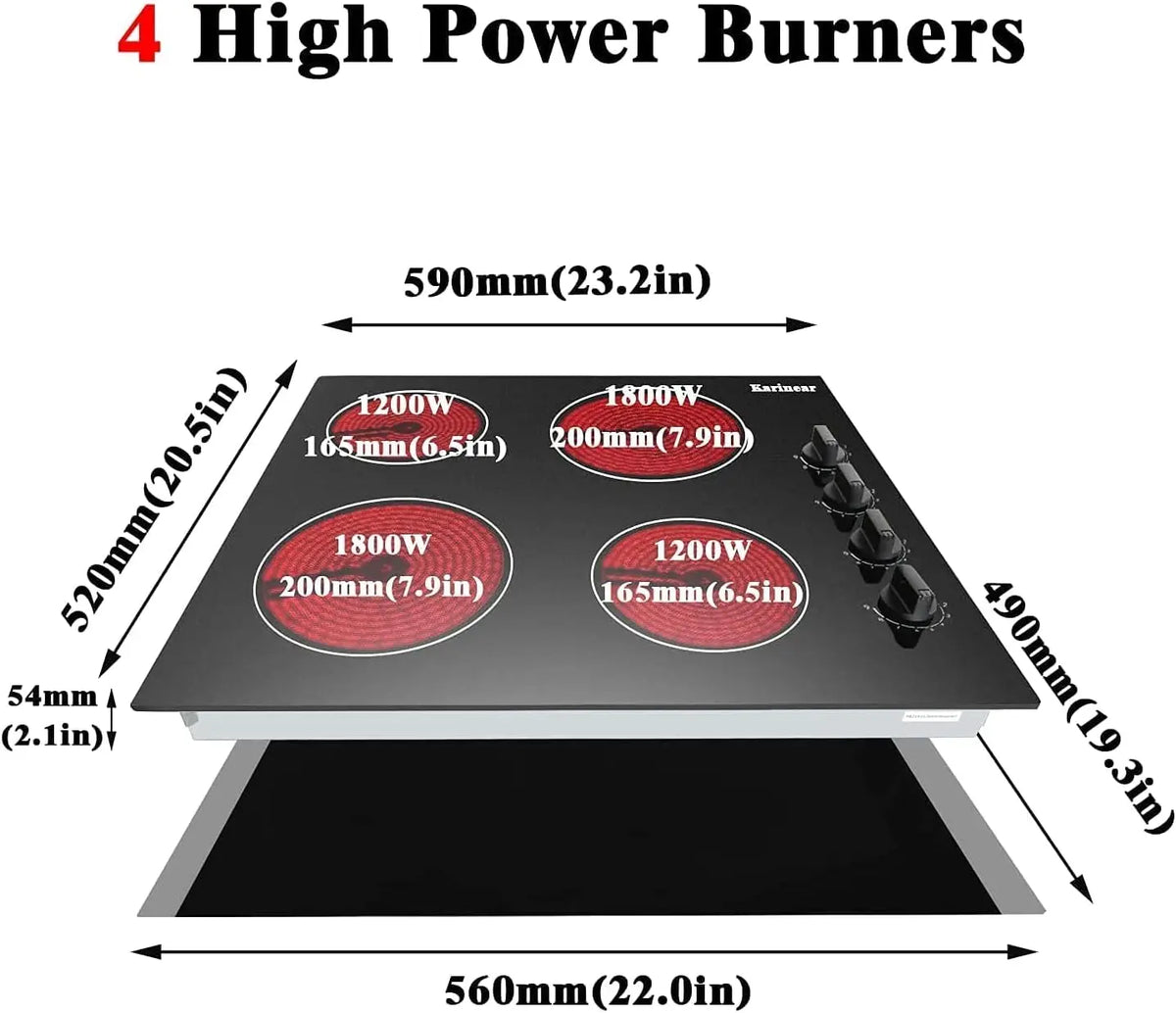 Karinear Four Burner Built In Electric Cooktop With Knob Controls